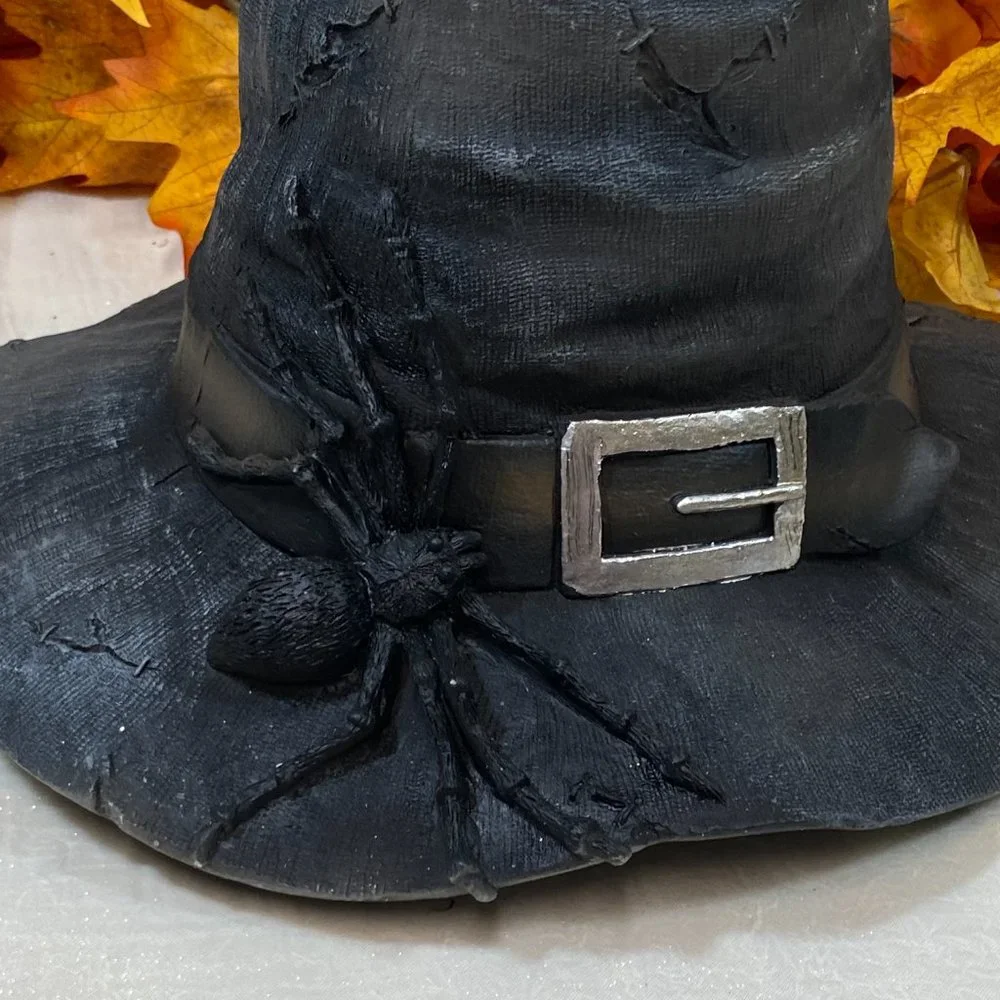 Witch Hat Halloween Prop Decor Gray Stitches Spider Centerpiece Resin Large 14